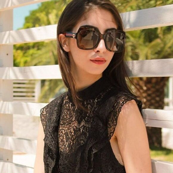NEW Gucci GG0036SN 004 Havana Blue Brown Gradient Square Women Sunglasses